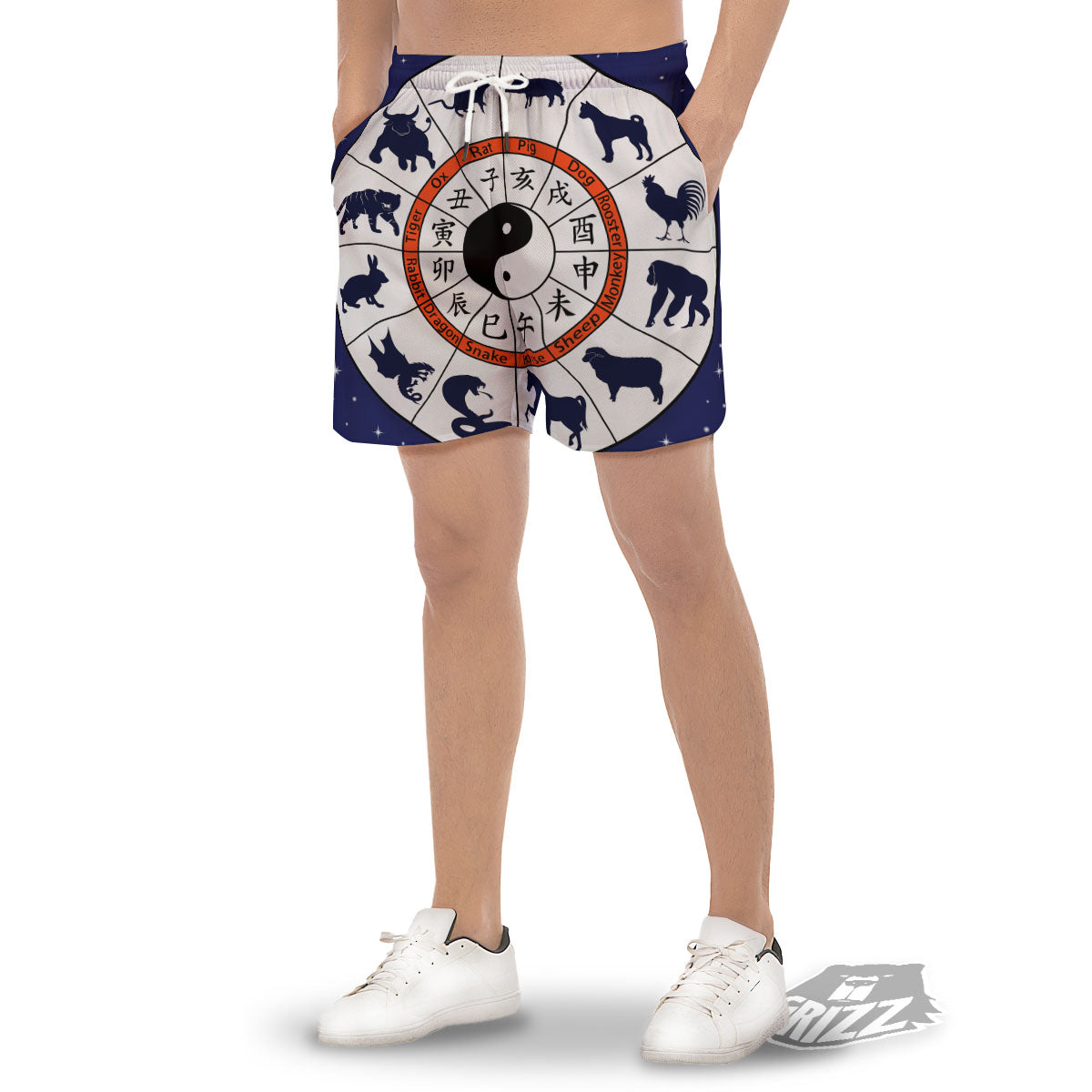 Chinese Zodiac Signs Yin Yang Print Men's Gym Shorts-grizzshop