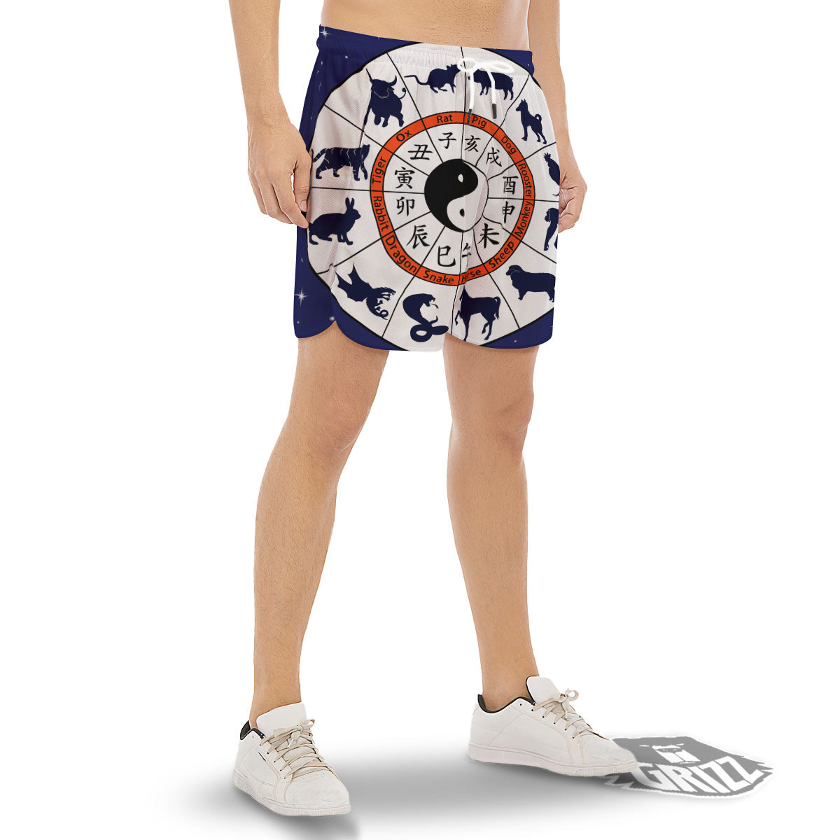 Chinese Zodiac Signs Yin Yang Print Men's Gym Shorts-grizzshop