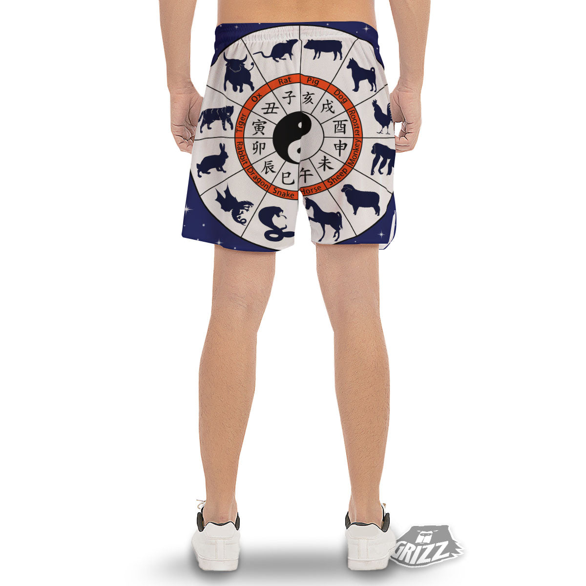 Chinese Zodiac Signs Yin Yang Print Men's Gym Shorts-grizzshop