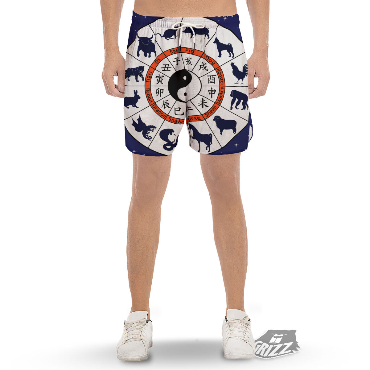 Chinese Zodiac Signs Yin Yang Print Men's Gym Shorts-grizzshop
