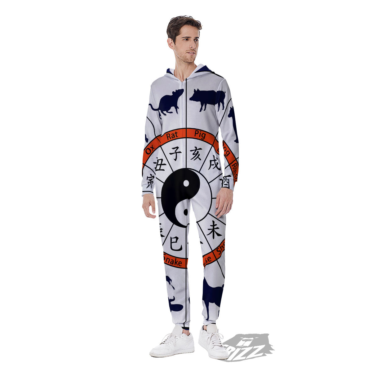 Chinese Zodiac Signs Yin Yang Print Men's Jumpsuit-grizzshop
