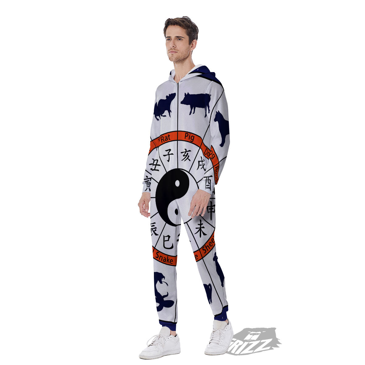 Chinese Zodiac Signs Yin Yang Print Men's Jumpsuit-grizzshop