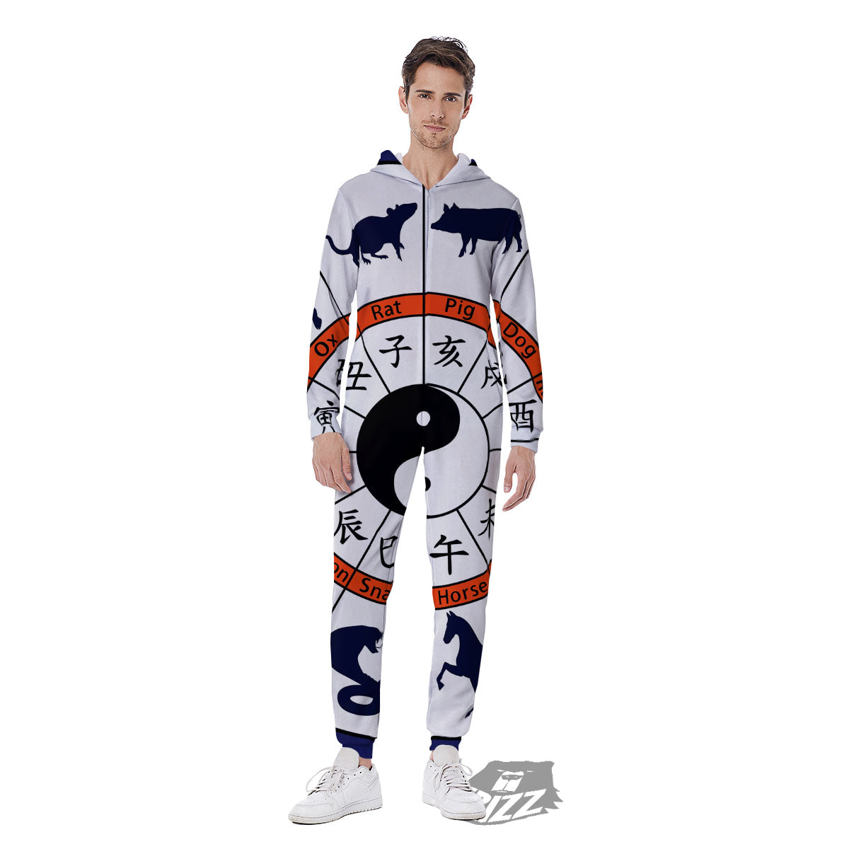 Chinese Zodiac Signs Yin Yang Print Men's Jumpsuit-grizzshop