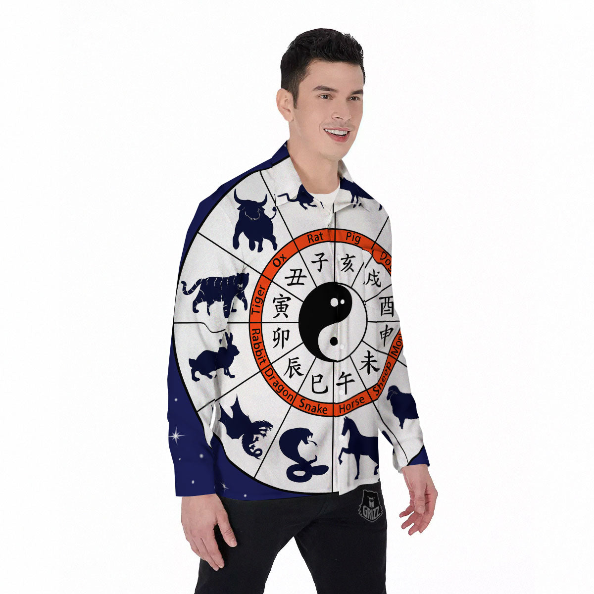 Chinese Zodiac Signs Yin Yang Print Men's Long Sleeve Shirts-grizzshop