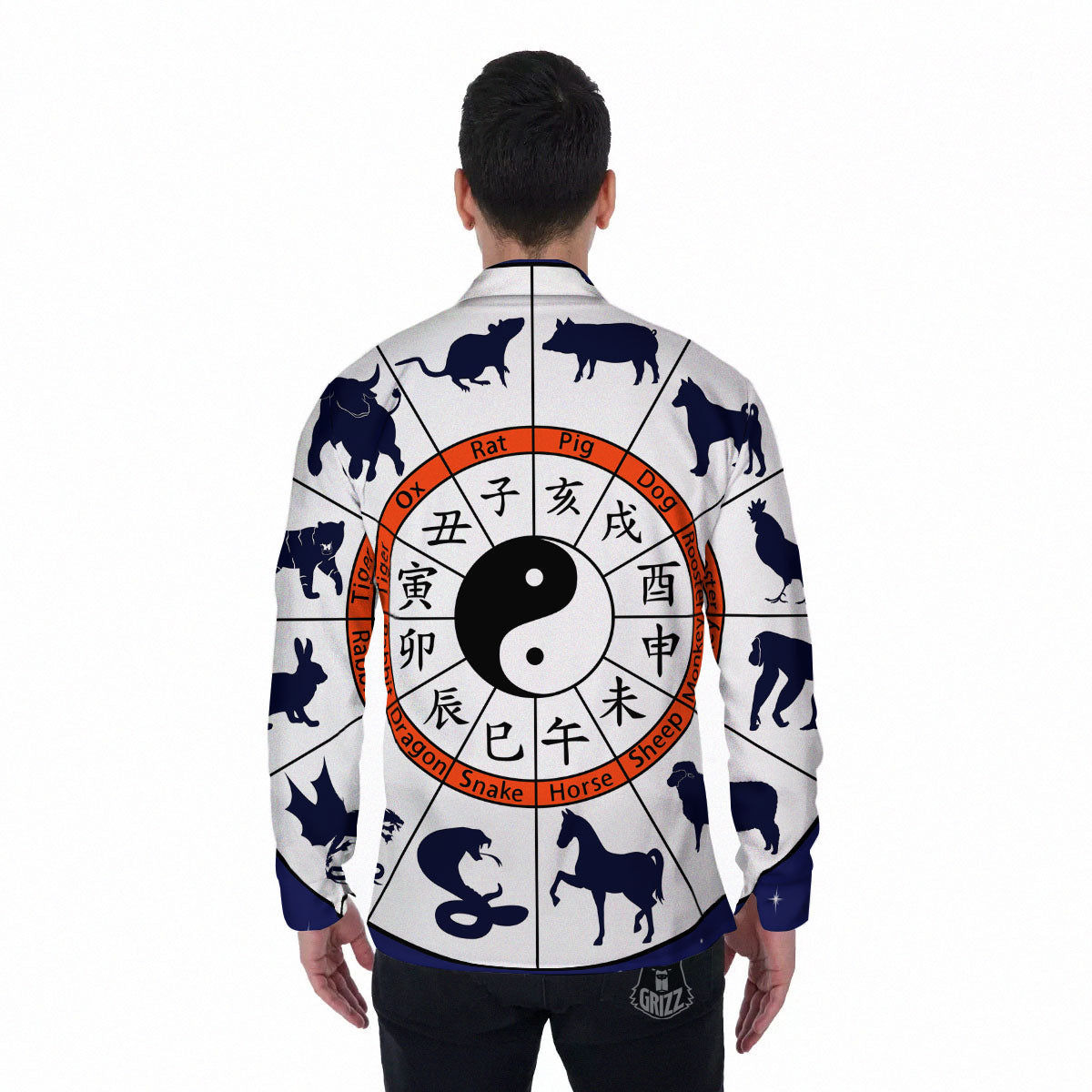 Chinese Zodiac Signs Yin Yang Print Men's Long Sleeve Shirts-grizzshop