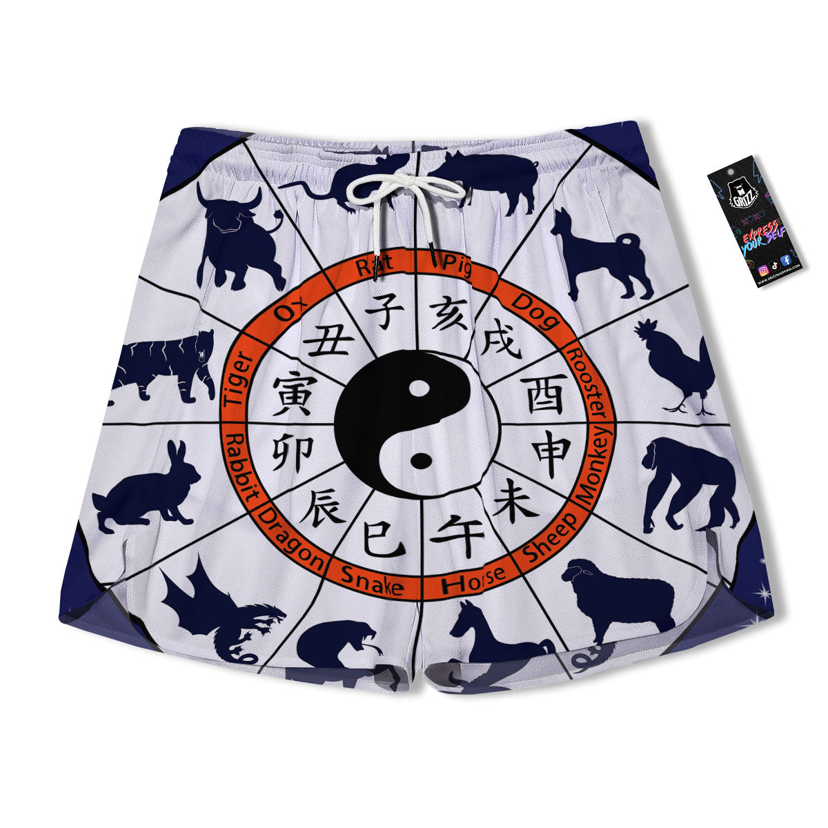 Chinese Zodiac Signs Yin Yang Print Men's Running Shorts-grizzshop