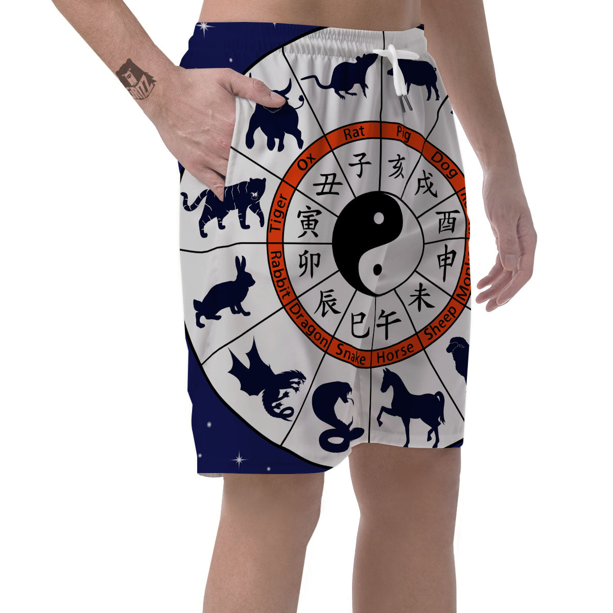 Chinese Zodiac Signs Yin Yang Print Men's Shorts-grizzshop