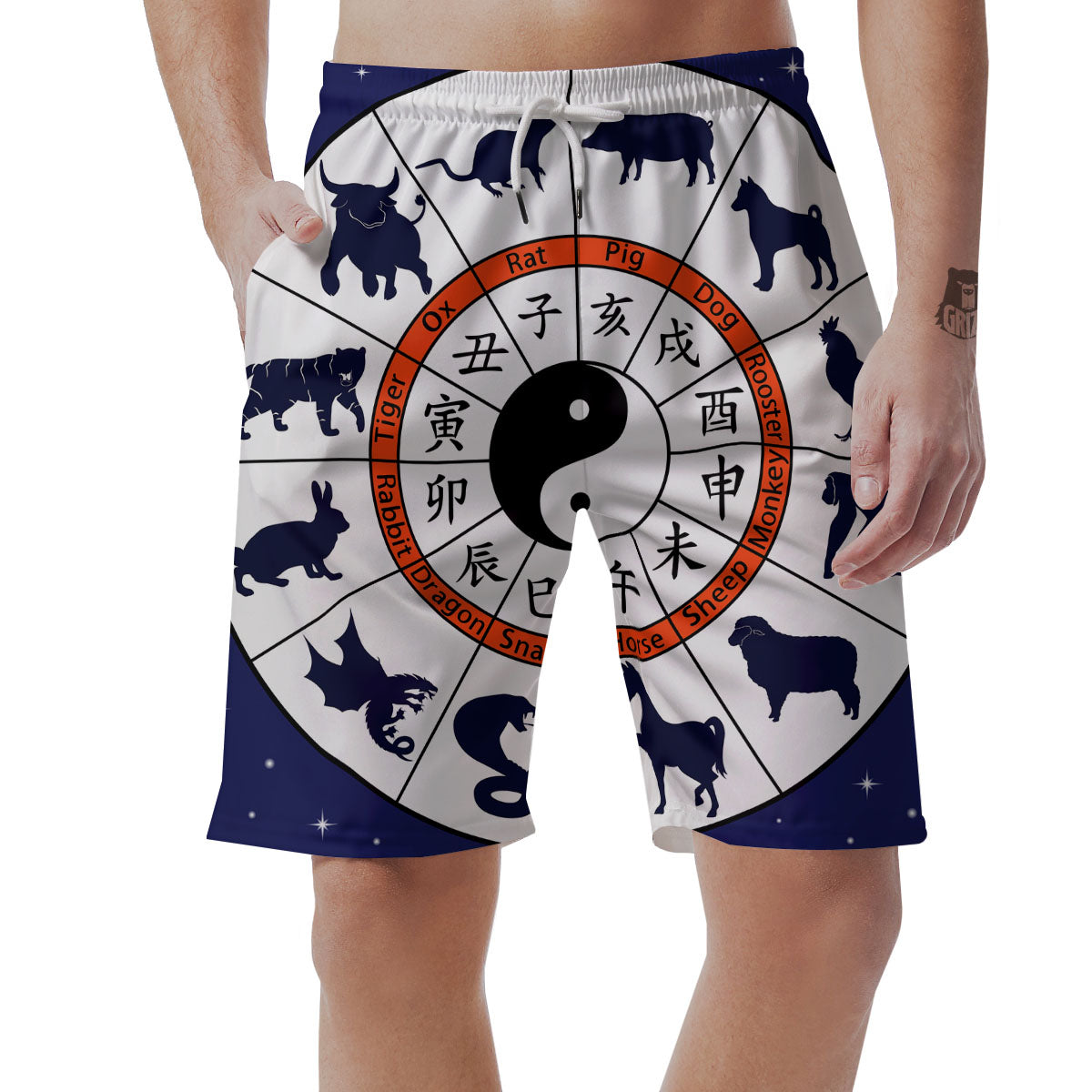 Chinese Zodiac Signs Yin Yang Print Men's Shorts-grizzshop