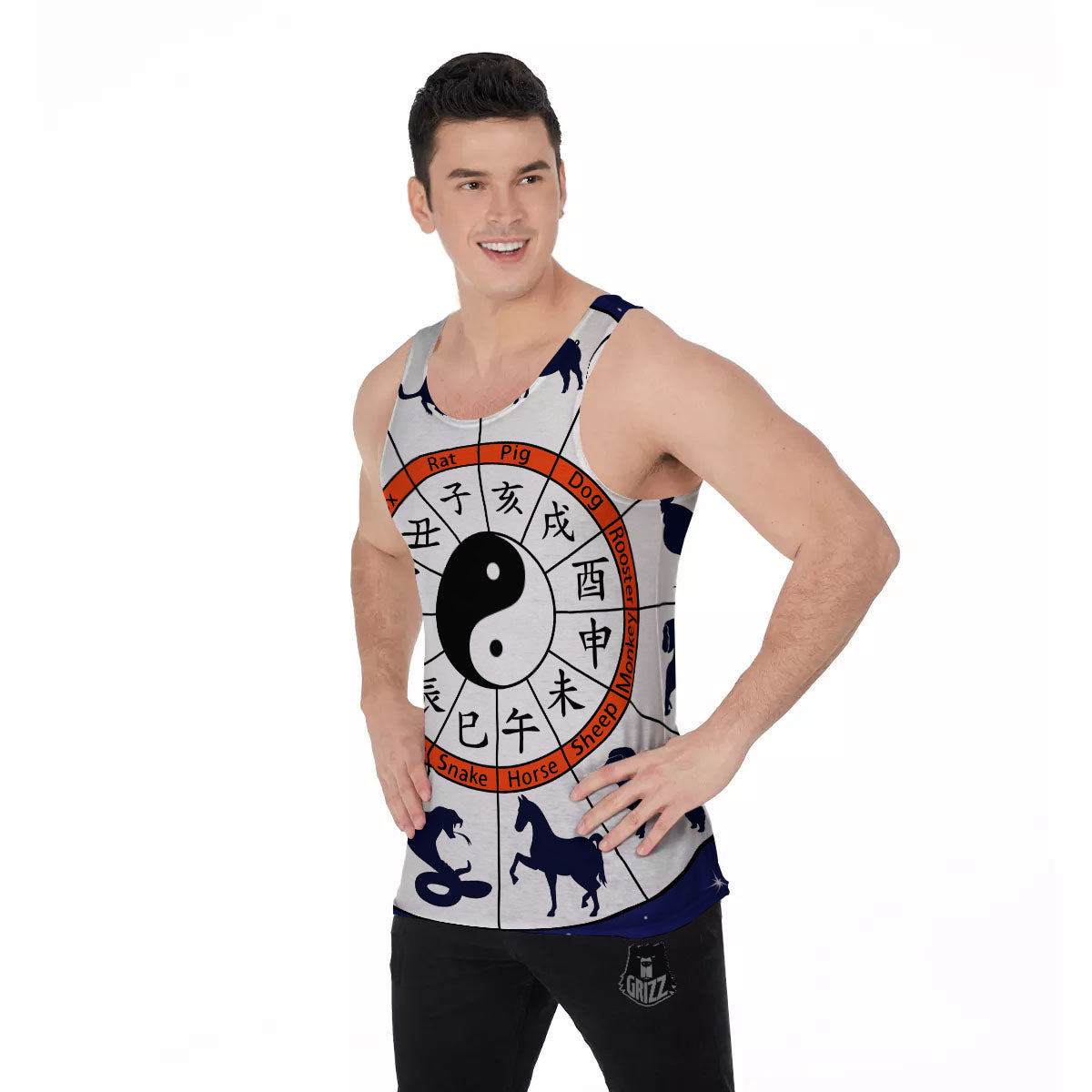 Chinese Zodiac Signs Yin Yang Print Men's Tank Top-grizzshop