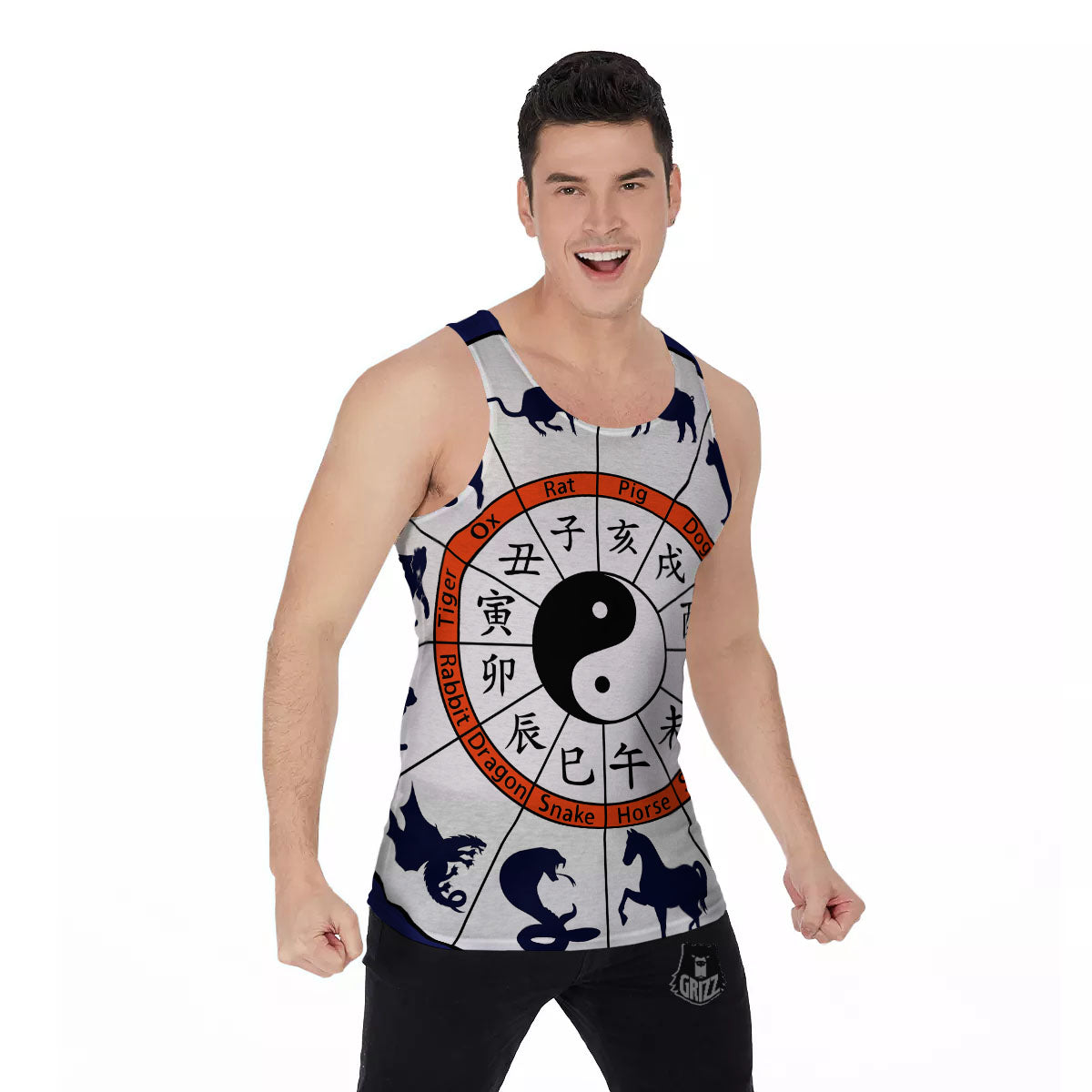 Chinese Zodiac Signs Yin Yang Print Men's Tank Top-grizzshop