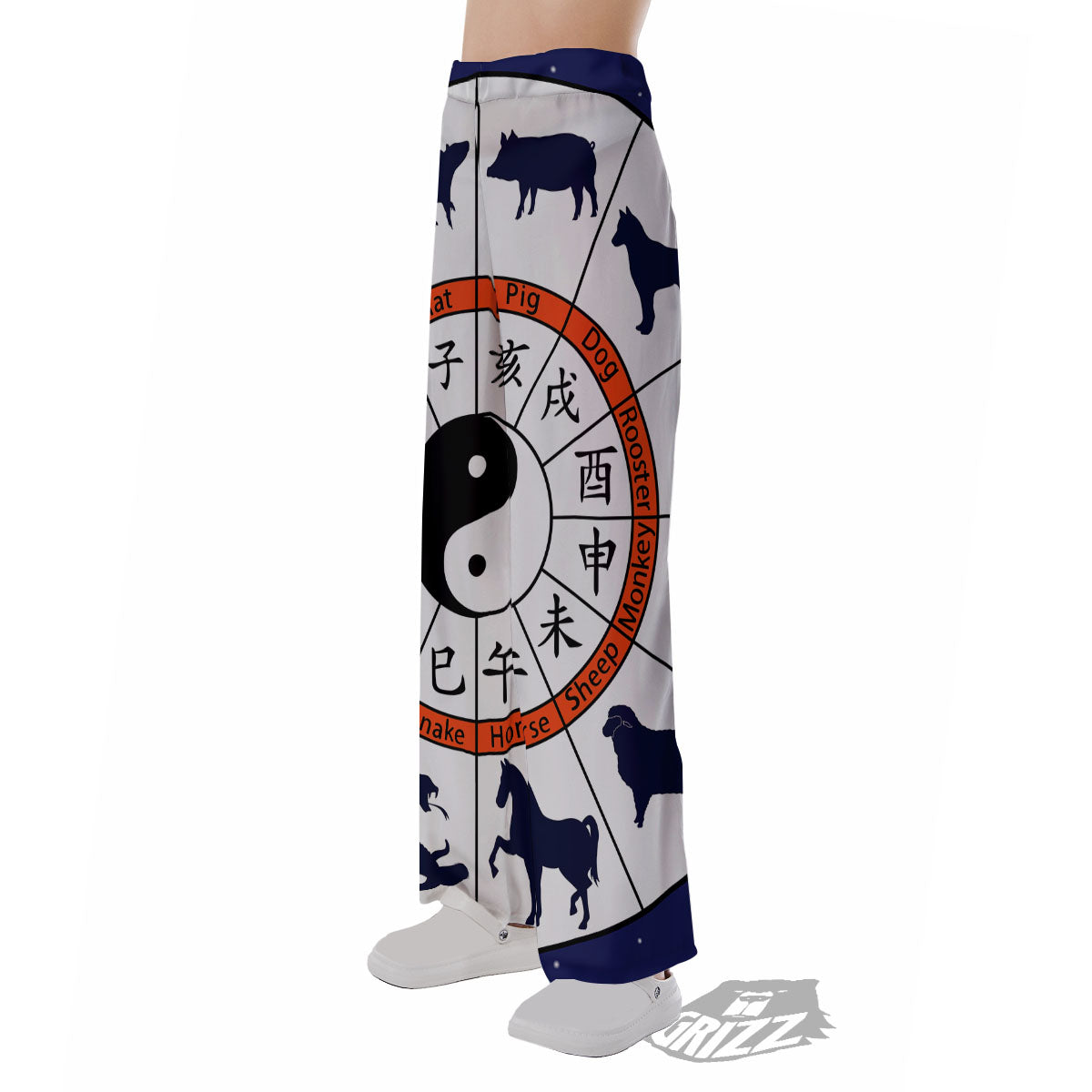 Chinese Zodiac Signs Yin Yang Print Pajama Pants-grizzshop