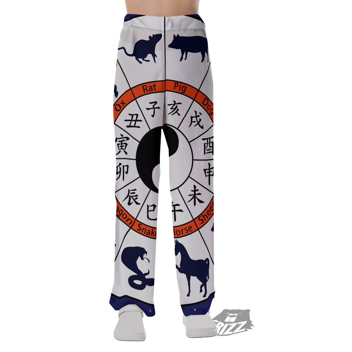 Chinese Zodiac Signs Yin Yang Print Pajama Pants-grizzshop