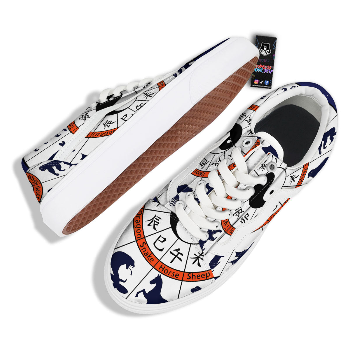 Chinese Zodiac Signs Yin Yang Print Skate Shoes-grizzshop