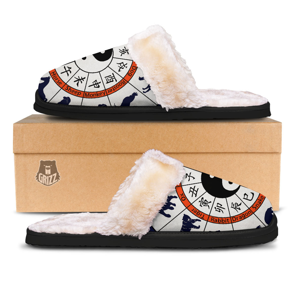 Chinese Zodiac Signs Yin Yang Print Slippers-grizzshop