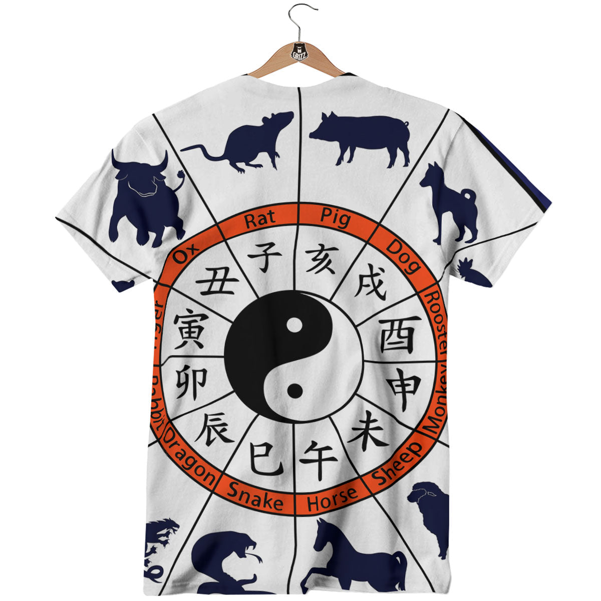 Chinese Zodiac Signs Yin Yang Print T-Shirt-grizzshop