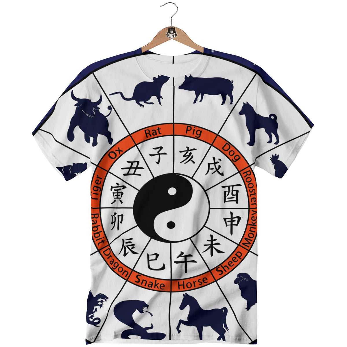 Chinese Zodiac Signs Yin Yang Print T-Shirt-grizzshop