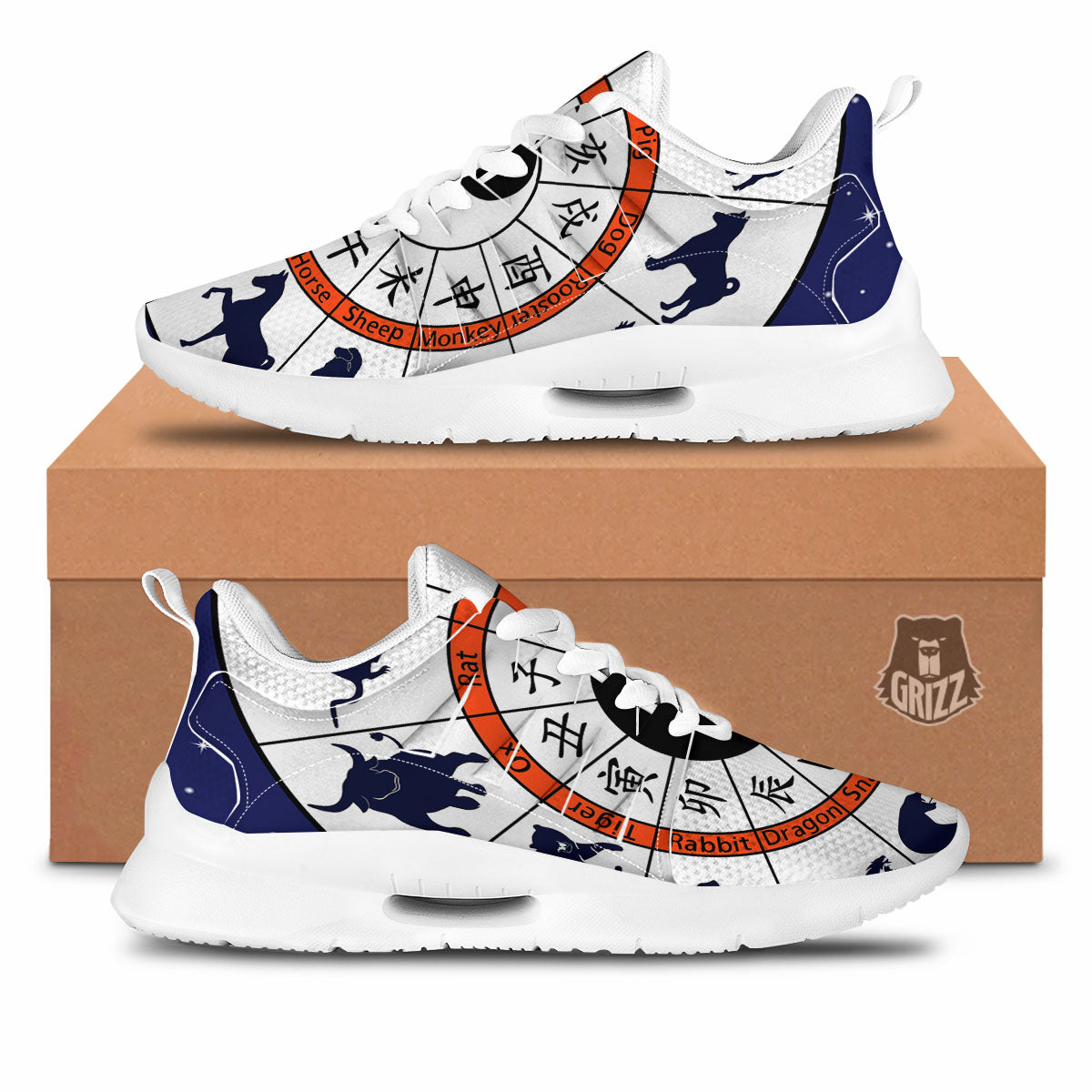 Chinese Zodiac Signs Yin Yang Print Tennis Shoes-grizzshop