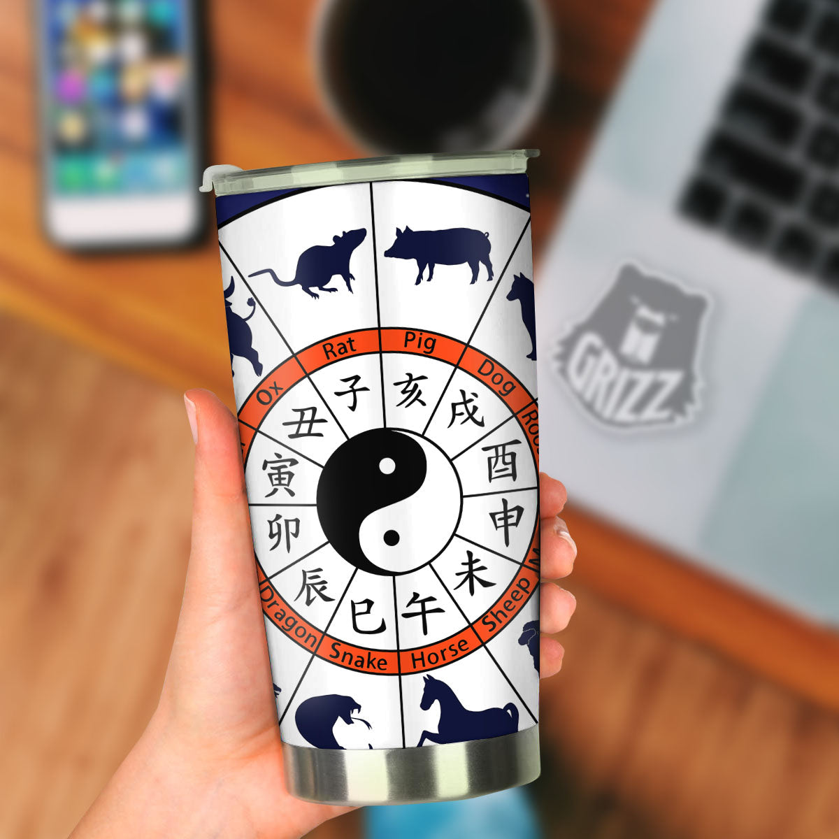 Chinese Zodiac Signs Yin Yang Print Tumbler-grizzshop