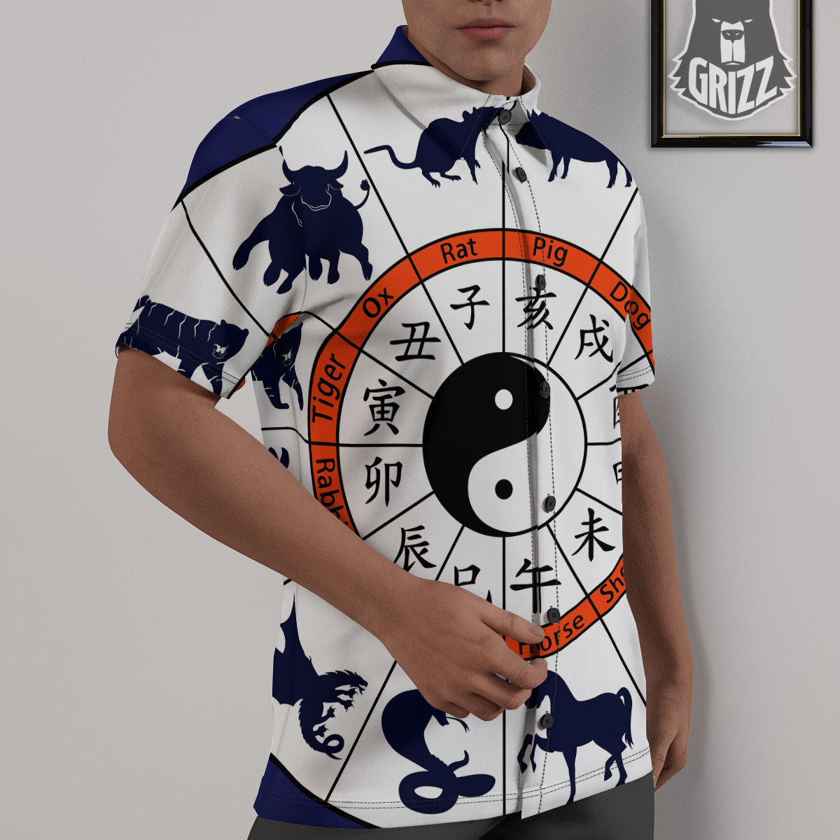 Chinese Zodiac Signs Yin Yang Print Untucked Shirts-grizzshop