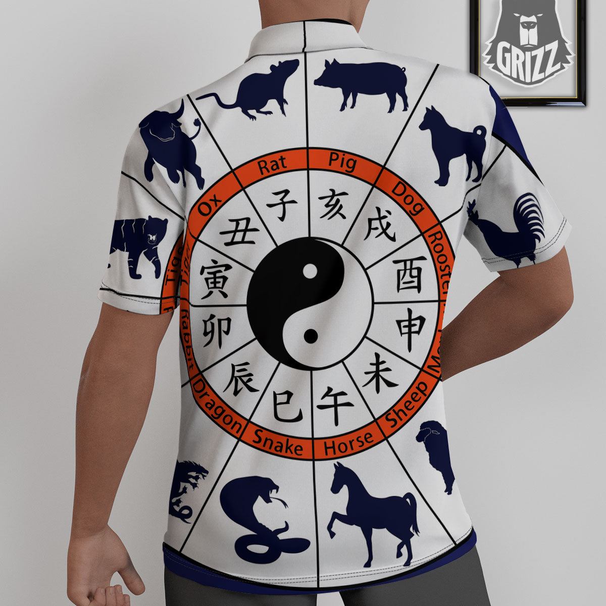 Chinese Zodiac Signs Yin Yang Print Untucked Shirts-grizzshop