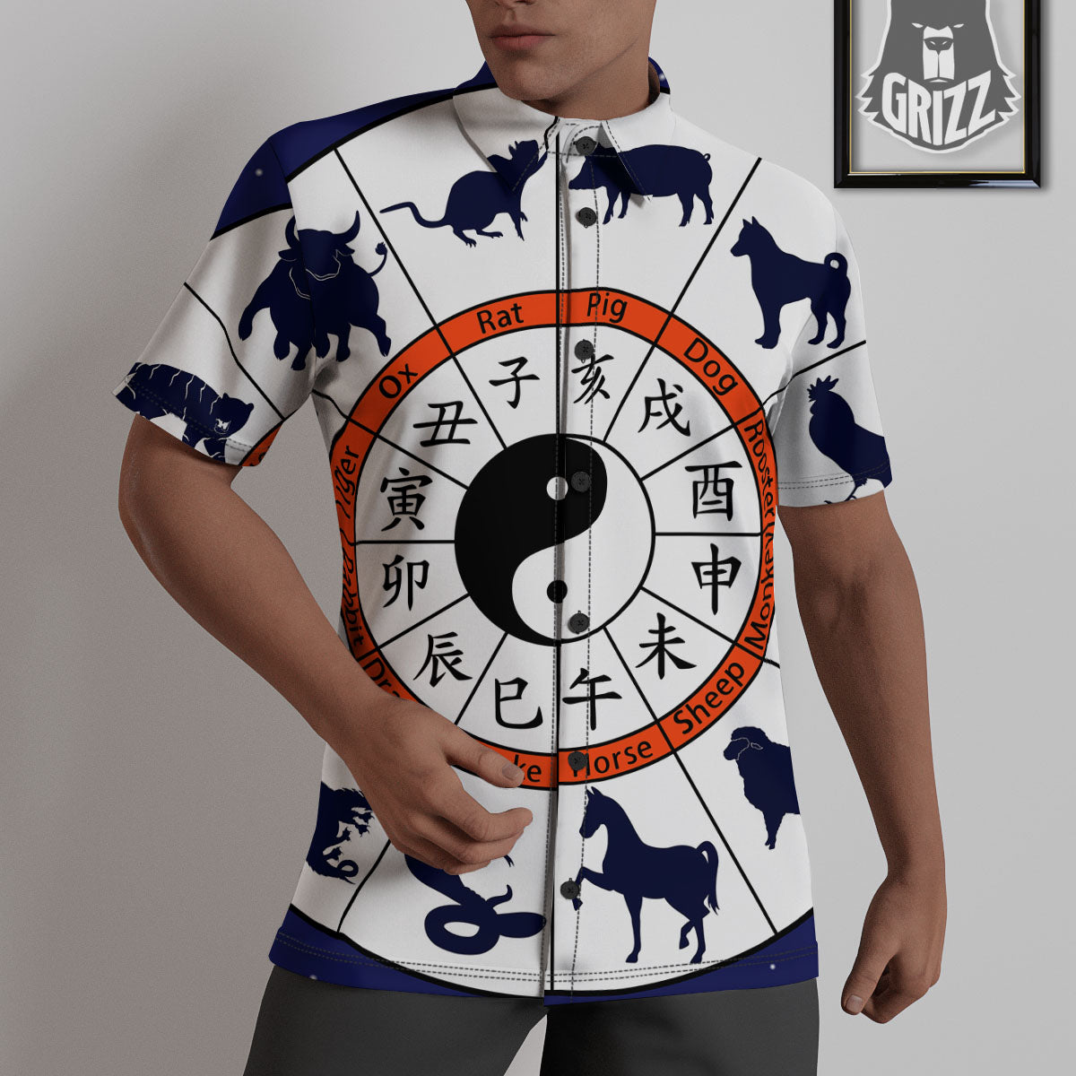 Chinese Zodiac Signs Yin Yang Print Untucked Shirts-grizzshop