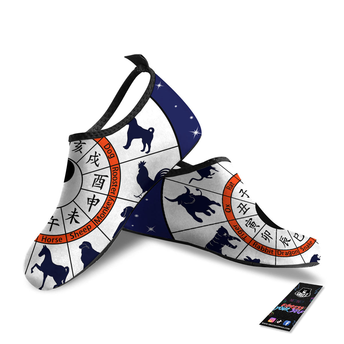 Chinese Zodiac Signs Yin Yang Print Water Shoes-grizzshop