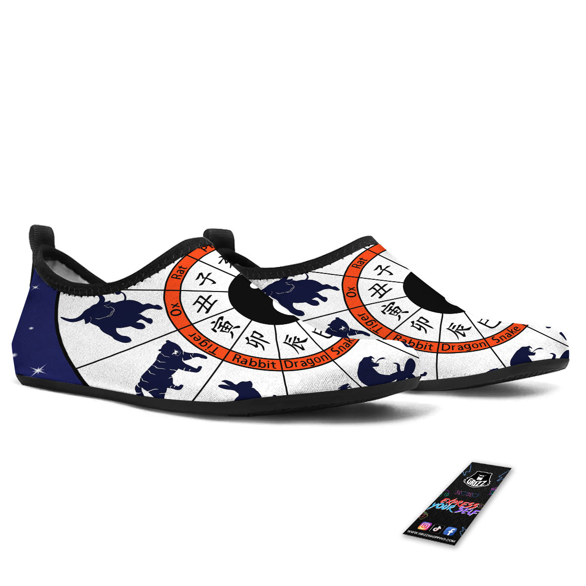 Chinese Zodiac Signs Yin Yang Print Water Shoes-grizzshop