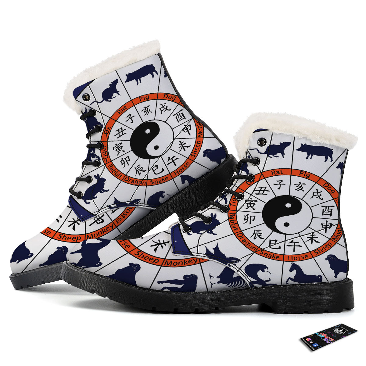 Chinese Zodiac Signs Yin Yang Print Winter Boots-grizzshop