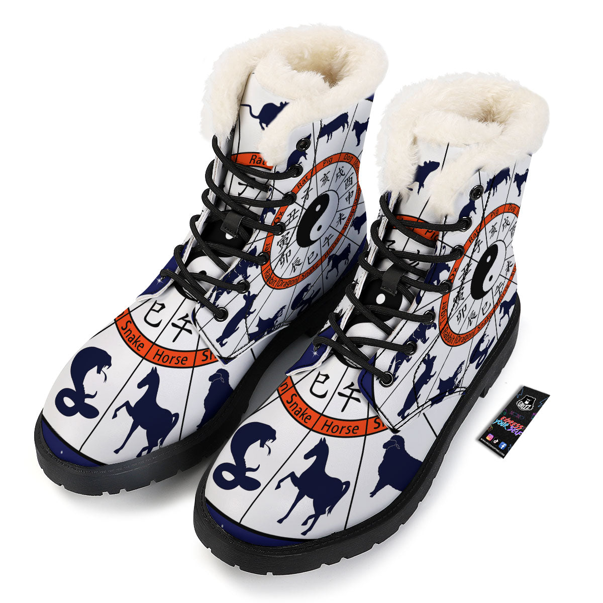 Chinese Zodiac Signs Yin Yang Print Winter Boots-grizzshop