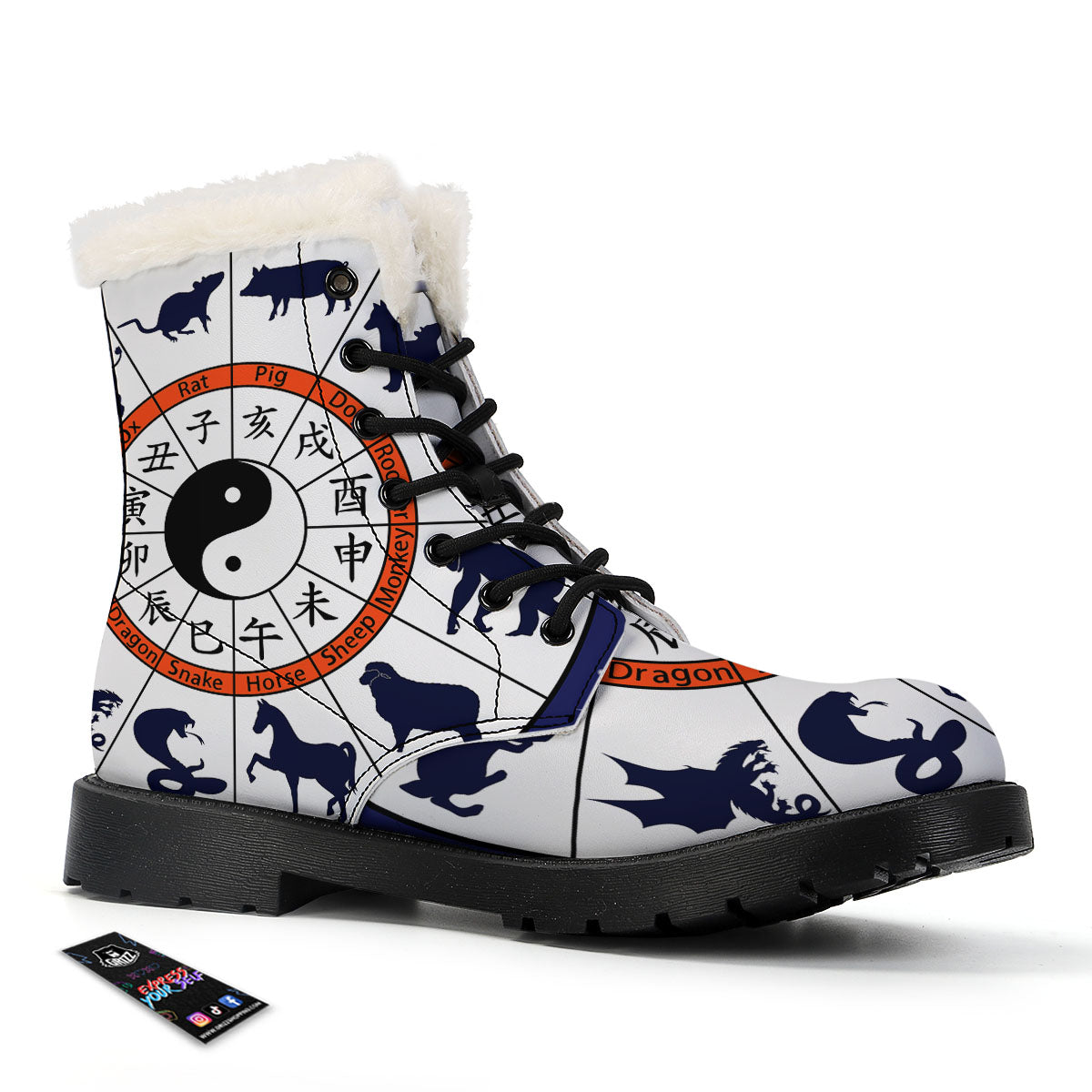 Chinese Zodiac Signs Yin Yang Print Winter Boots-grizzshop