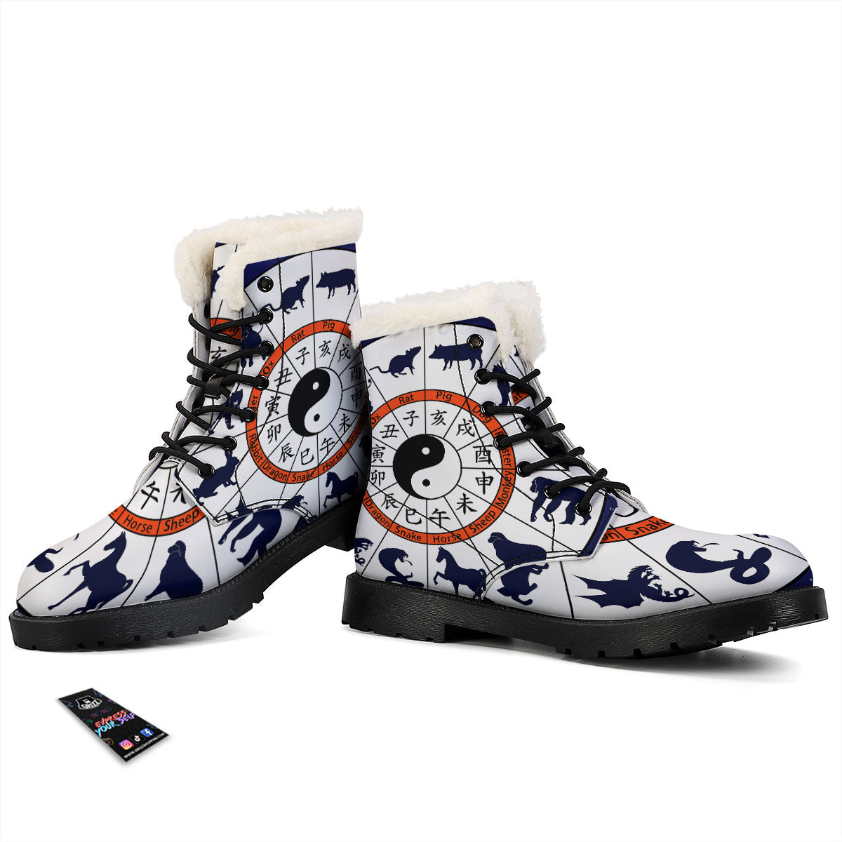 Chinese Zodiac Signs Yin Yang Print Winter Boots-grizzshop