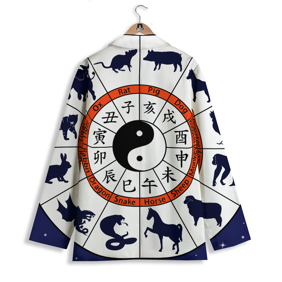 Chinese Zodiac Signs Yin Yang Print Women's Blazer-grizzshop