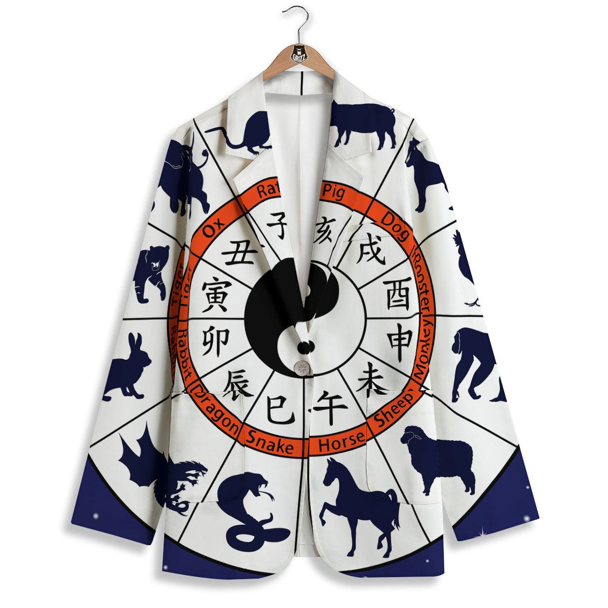 Chinese Zodiac Signs Yin Yang Print Women's Blazer-grizzshop