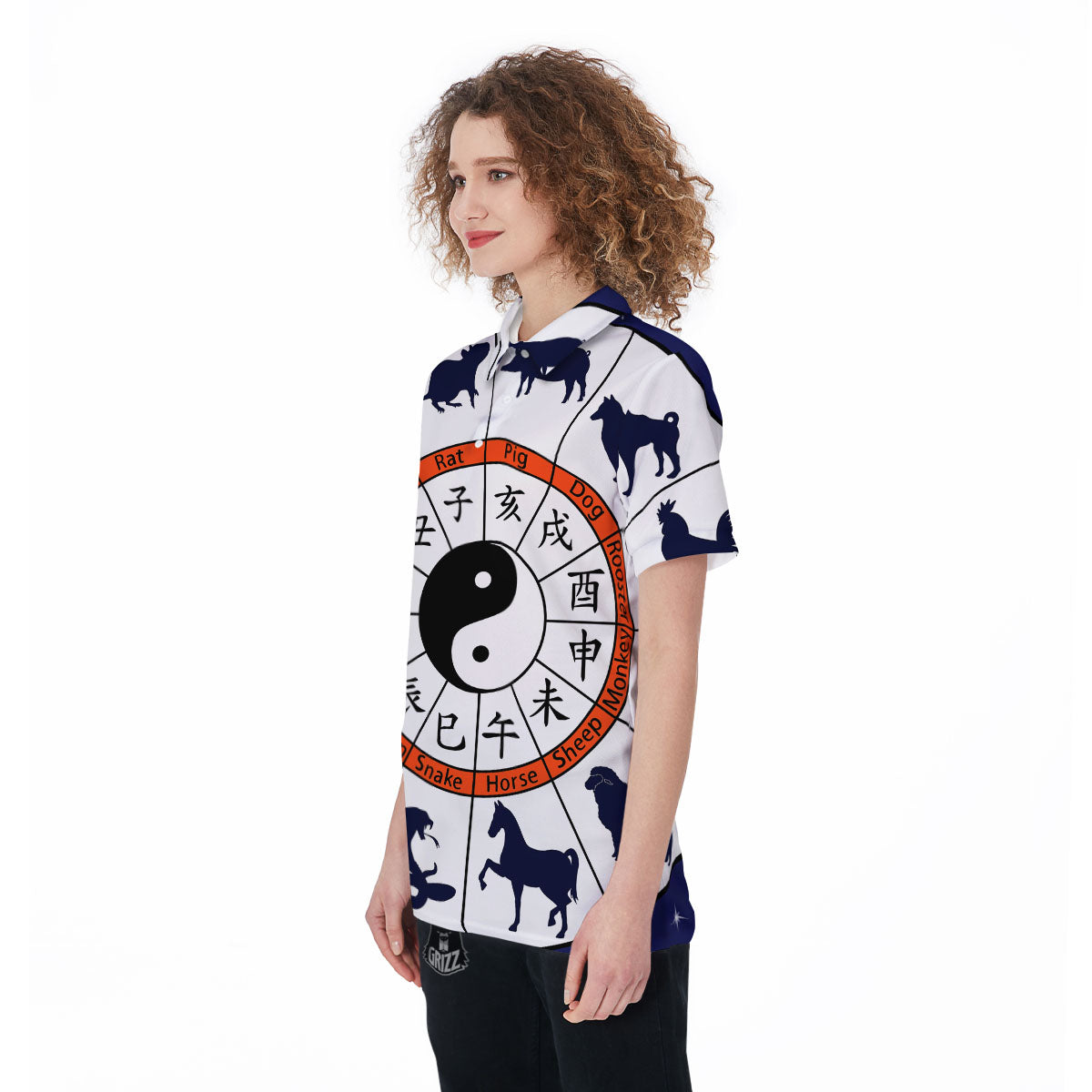 Chinese Zodiac Signs Yin Yang Print Women's Golf Shirts-grizzshop