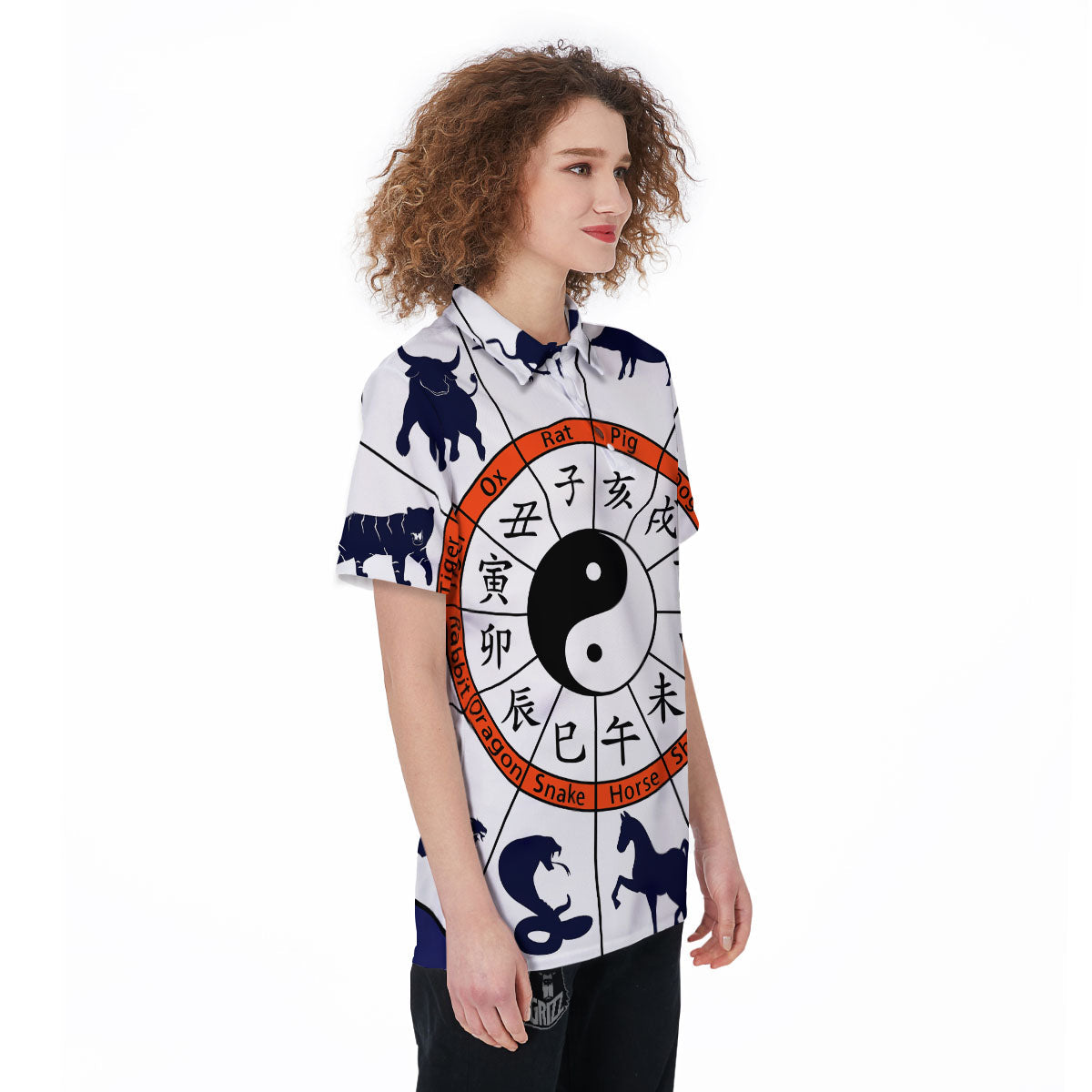Chinese Zodiac Signs Yin Yang Print Women's Golf Shirts-grizzshop