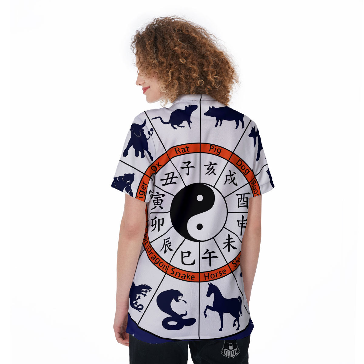 Chinese Zodiac Signs Yin Yang Print Women's Golf Shirts-grizzshop