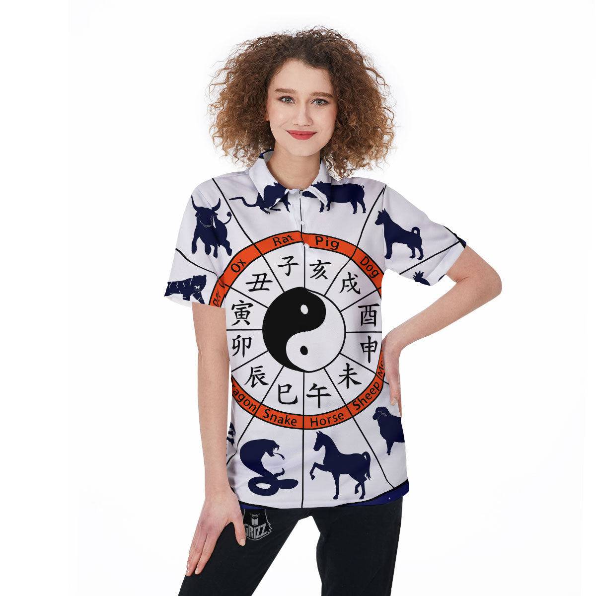 Chinese Zodiac Signs Yin Yang Print Women's Golf Shirts-grizzshop