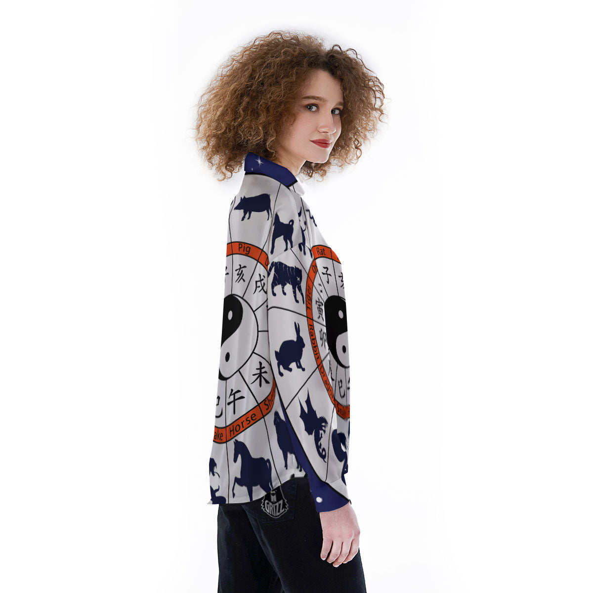 Chinese Zodiac Signs Yin Yang Print Women's Long Sleeve Shirts-grizzshop