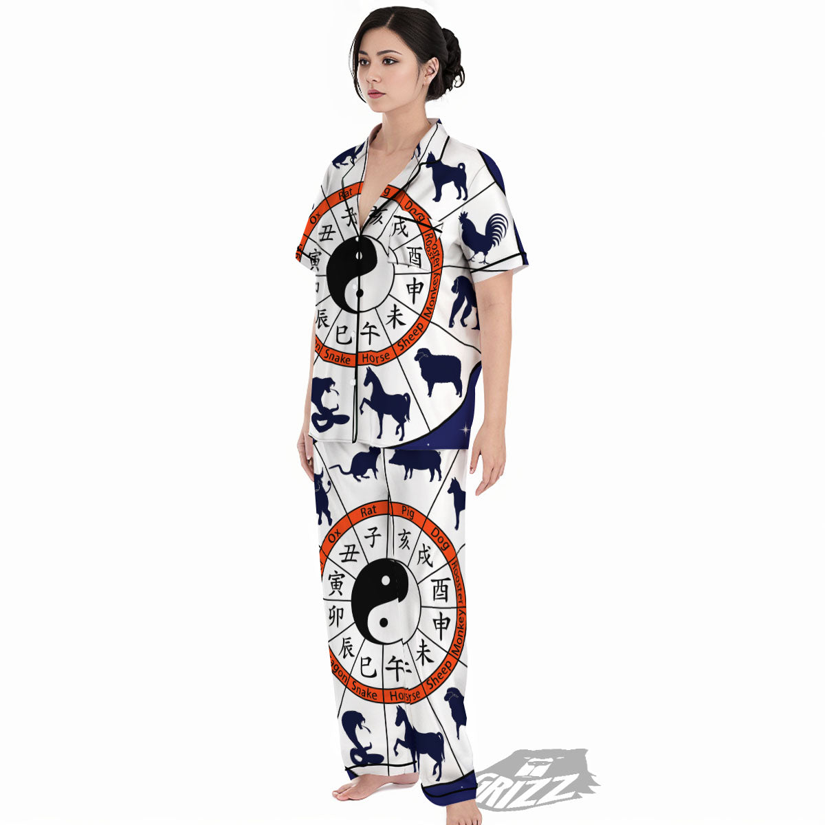 Chinese Zodiac Signs Yin Yang Print Women's Pajamas Set-grizzshop