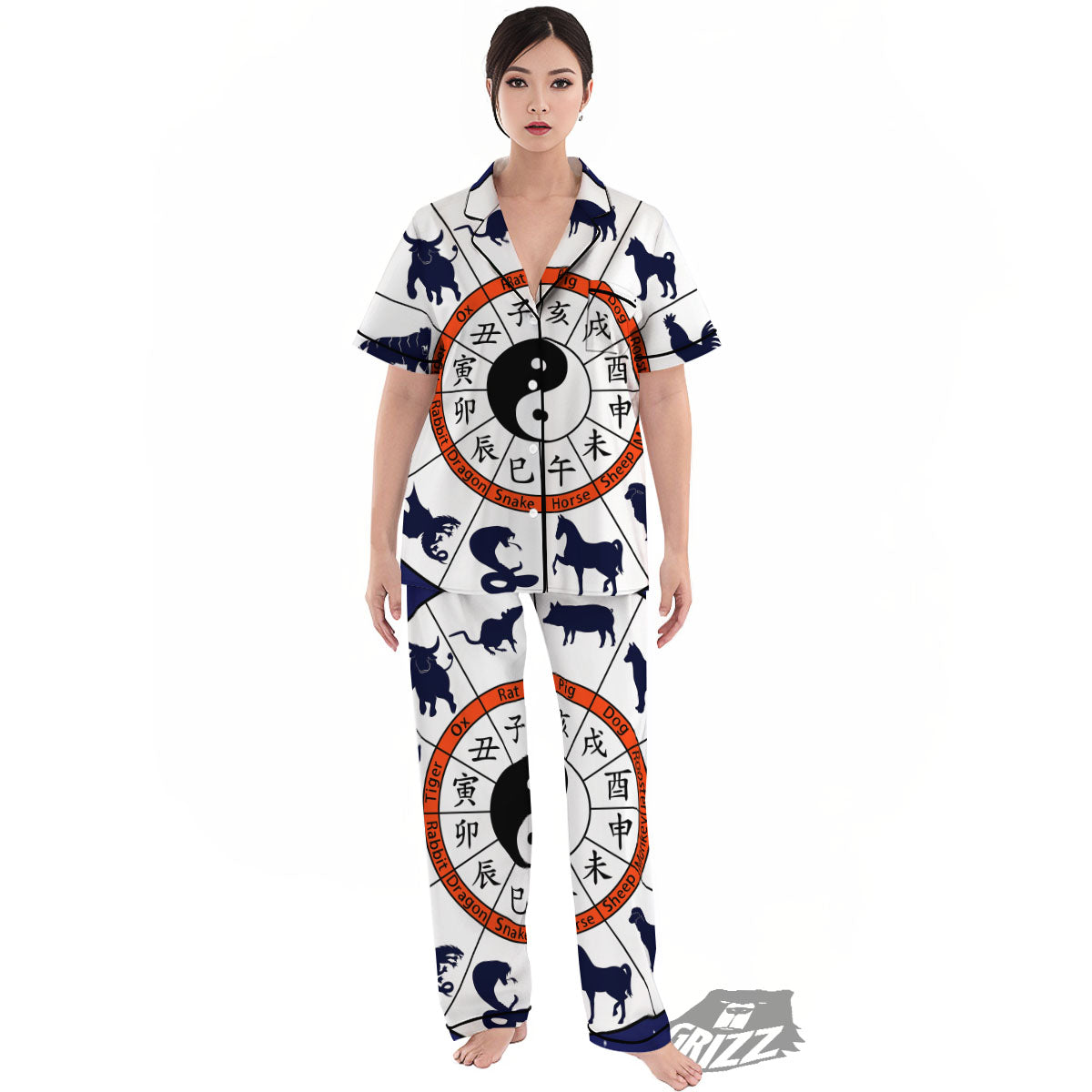 Chinese Zodiac Signs Yin Yang Print Women's Pajamas Set-grizzshop