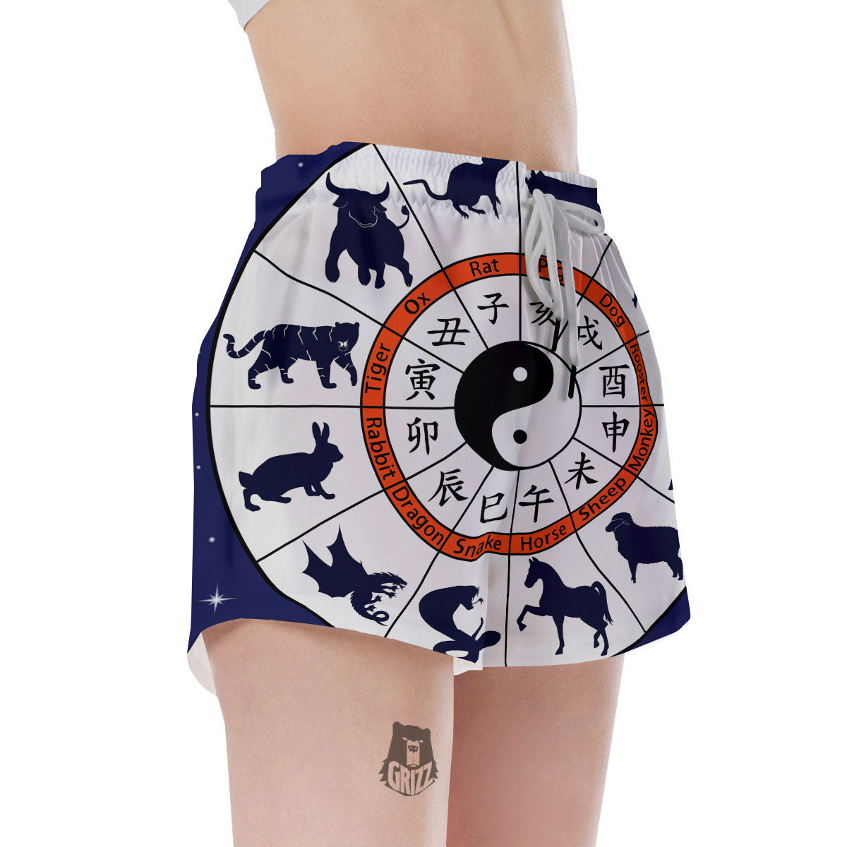 Chinese Zodiac Signs Yin Yang Print Women's Shorts-grizzshop