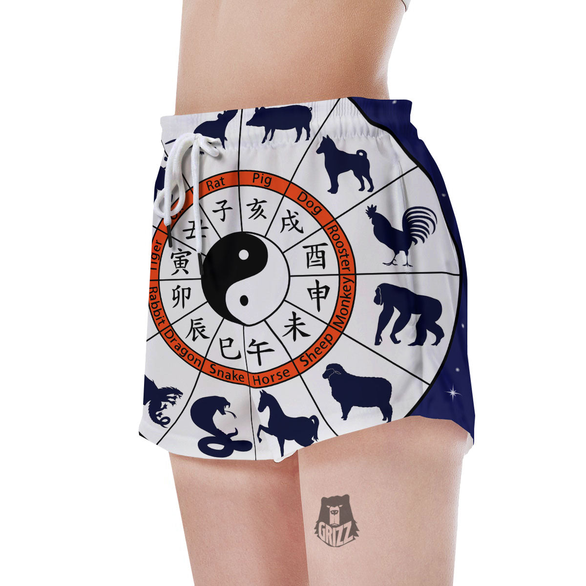 Chinese Zodiac Signs Yin Yang Print Women's Shorts-grizzshop