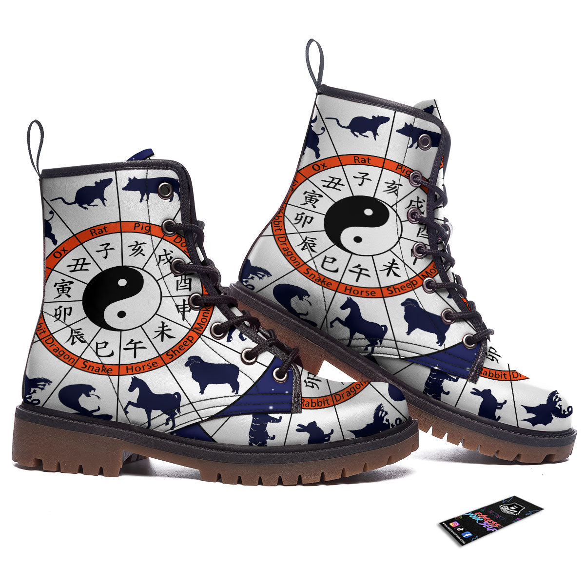 Chinese Zodiac Signs Yin Yang Print Work Boots-grizzshop