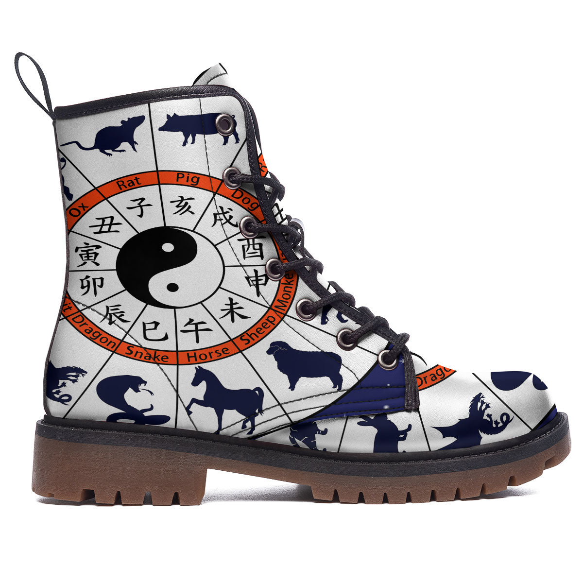 Chinese Zodiac Signs Yin Yang Print Work Boots-grizzshop