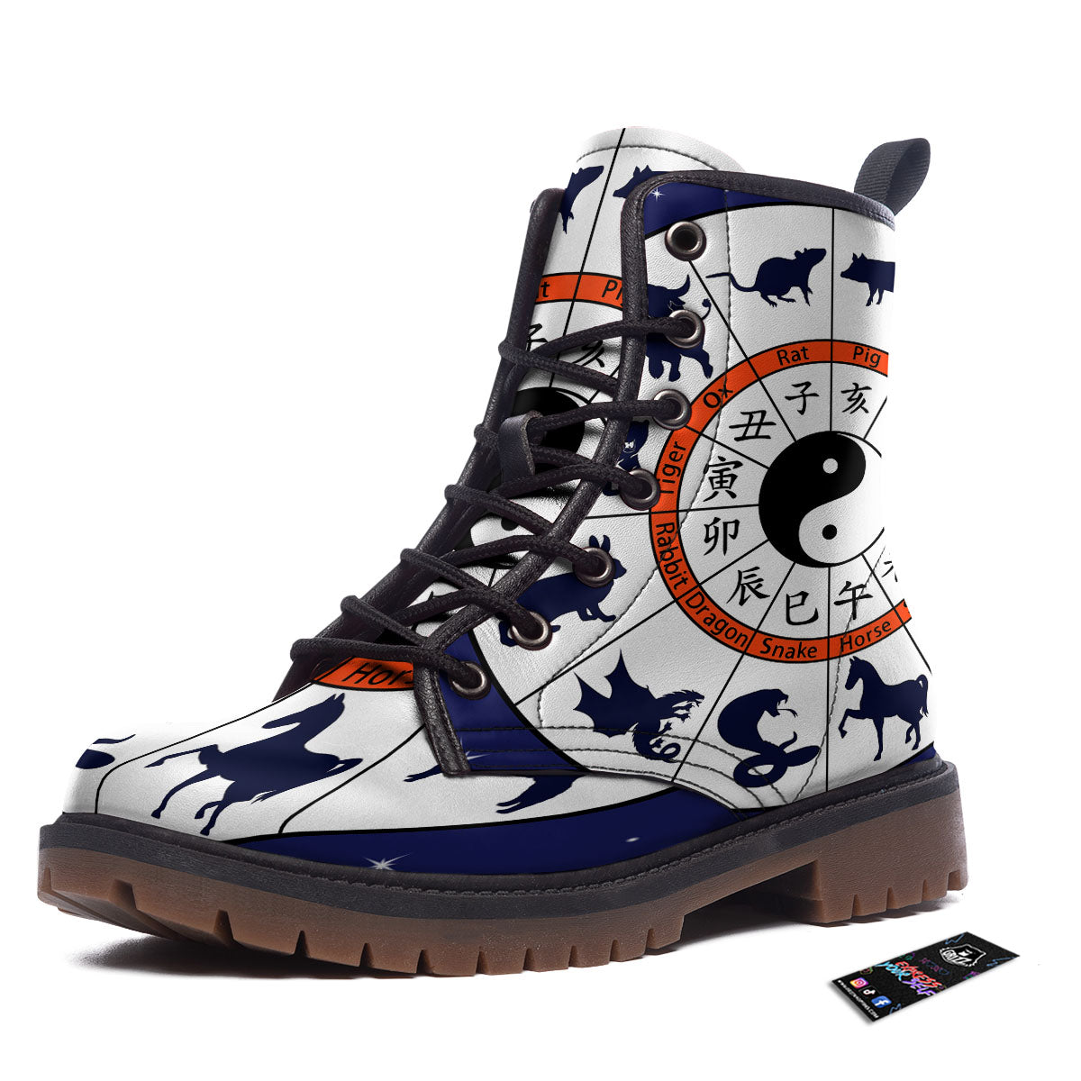 Chinese Zodiac Signs Yin Yang Print Work Boots-grizzshop