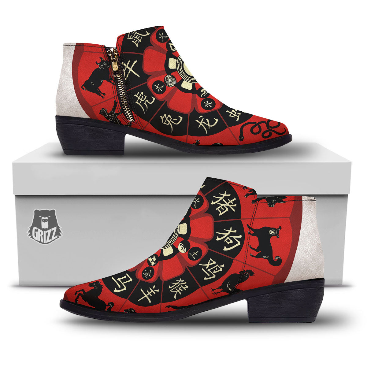 Chinese Zodiac Wheel Yin Yang Print Ankle Boots-grizzshop