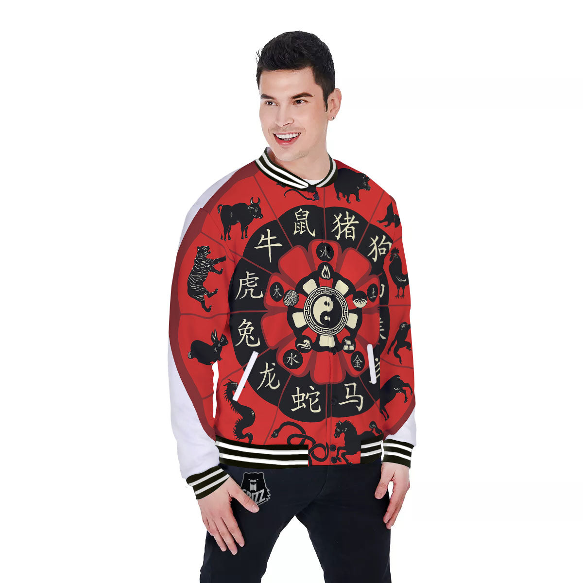 Chinese Zodiac Wheel Yin Yang Print Baseball Jacket-grizzshop
