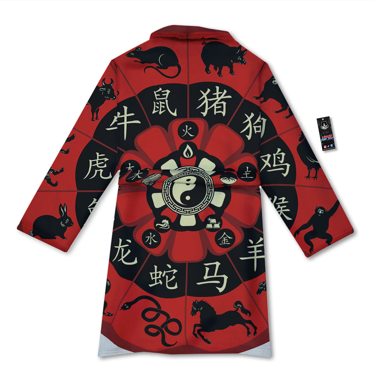 Chinese Zodiac Wheel Yin Yang Print Bathrobe-grizzshop