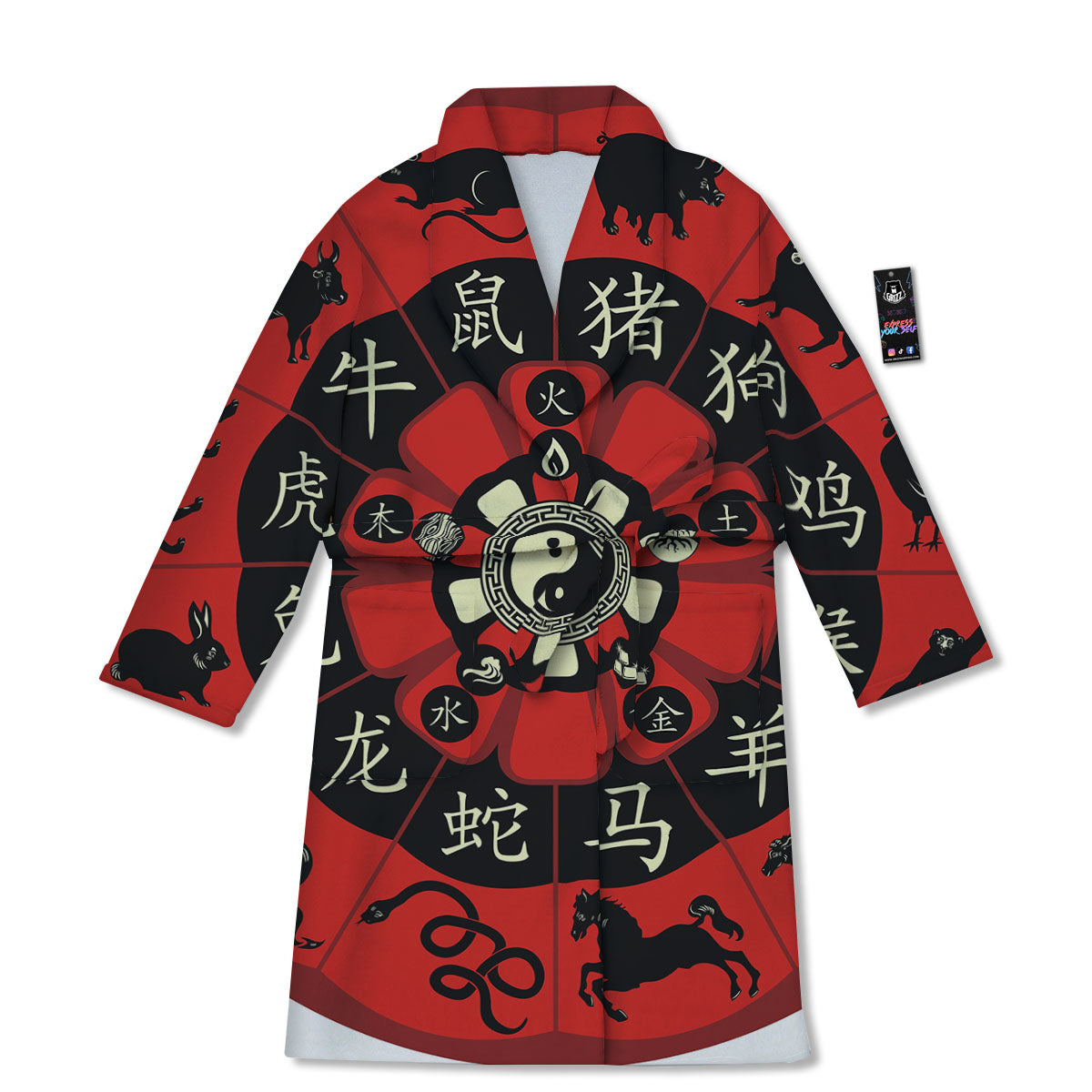 Chinese Zodiac Wheel Yin Yang Print Bathrobe-grizzshop