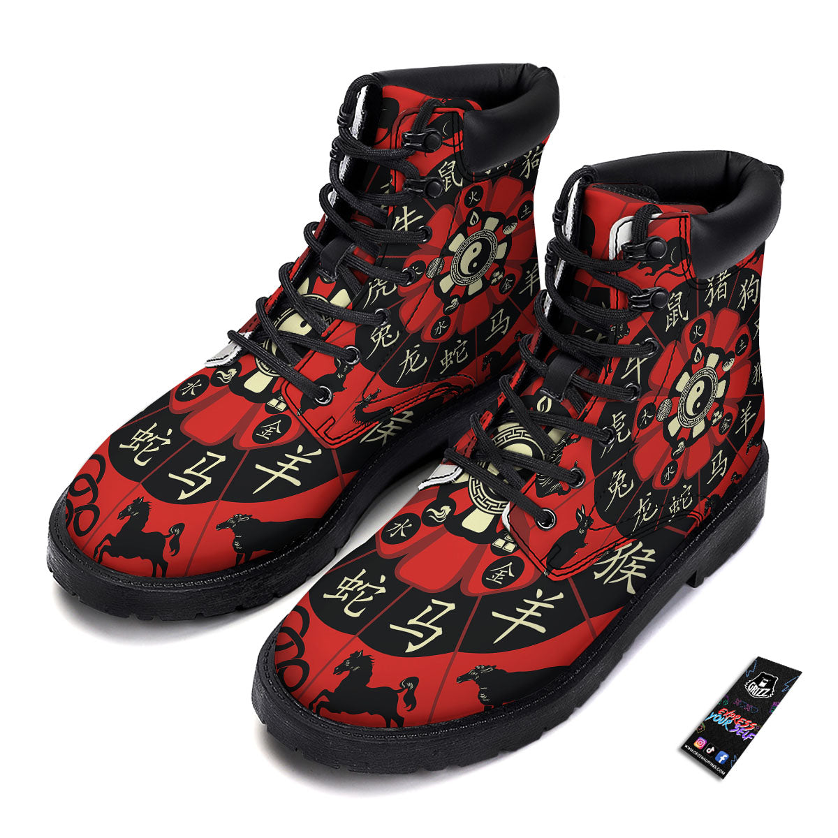 Chinese Zodiac Wheel Yin Yang Print Boots-grizzshop